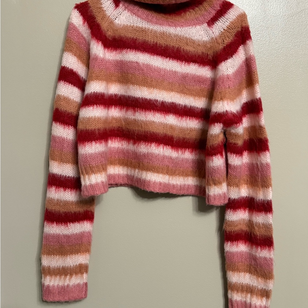 Neely Striped Cowl Neck Sweater - Red, Pink, and Brown